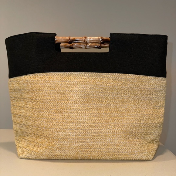 NEW Donna Karan Cashmere Mist WOVEN STRAW TOTE HAND BAG PURSE - Picture 2 of 3